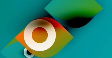 Abstract composition features overlapping shapes, vibrant colors, circular forms Stock Illustration