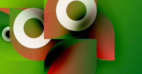 Abstract composition features overlapping shapes, circles, rectangles. Green Stock Illustration