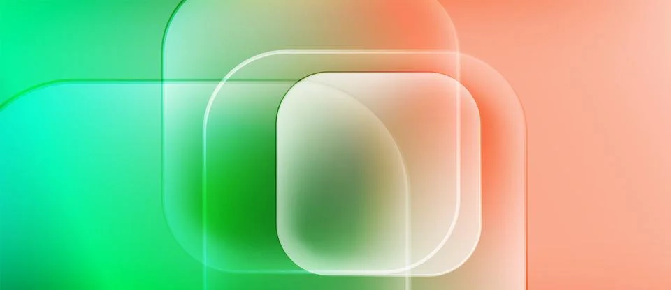 Abstract composition features overlapping squares. Colors transition from green Illustrazione stock