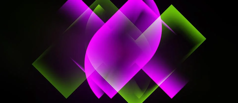 Abstract composition features overlapping squares, vibrant magenta, lime hues Stock Illustration