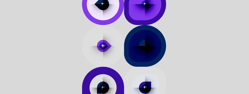 Abstract composition features purple circles, varying sizes, light effects. Stock Illustration