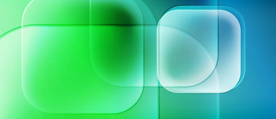 Abstract composition features rounded rectangles, gradients. Blue, green hues Stock Illustration