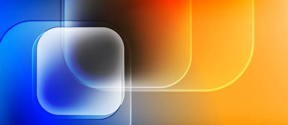 Abstract composition features rounded squares, rectangles. Blue, orange hues 스톡 일러스트