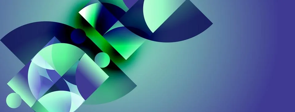 Abstract composition features vibrant blue, green shapes. Geometric forms Illustrazione stock