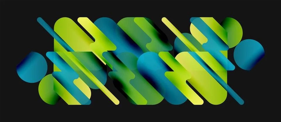 Abstract composition features vibrant green, blue shapes. Overlapping rectangles イラスト素材