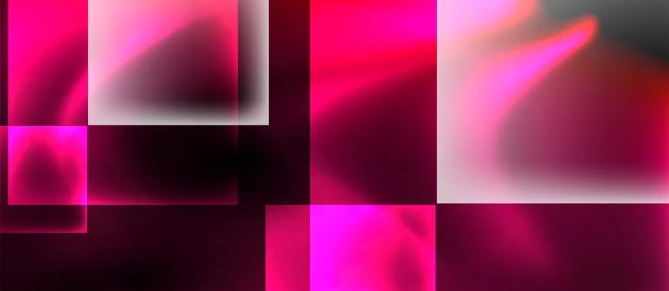Abstract composition features vibrant pink squares, rectangles, blurred edges. 스톡 일러스트
