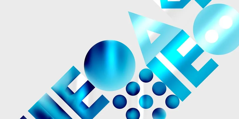 Abstract composition featuring blue geometric shapes. Spheres, rectangles, Stockillustratie