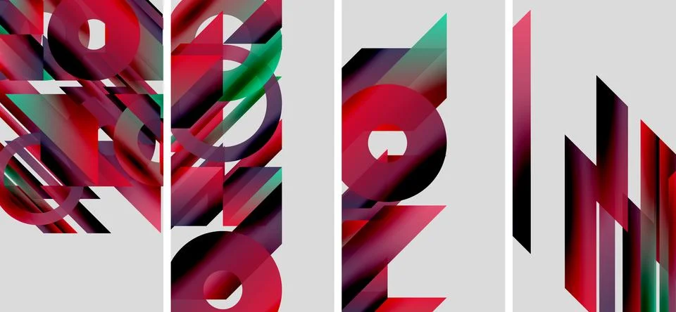 Abstract composition featuring bold lettering. Red, purple, teal hues dominate Stock Illustration