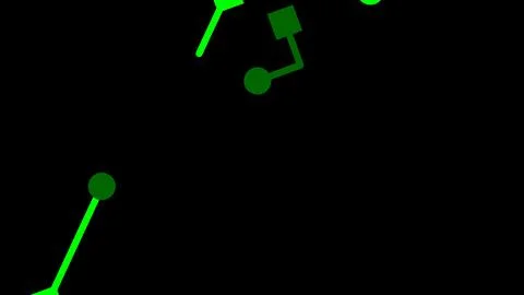 Abstract composition featuring bright neon green lines and circles scattered  Stock-Illustration