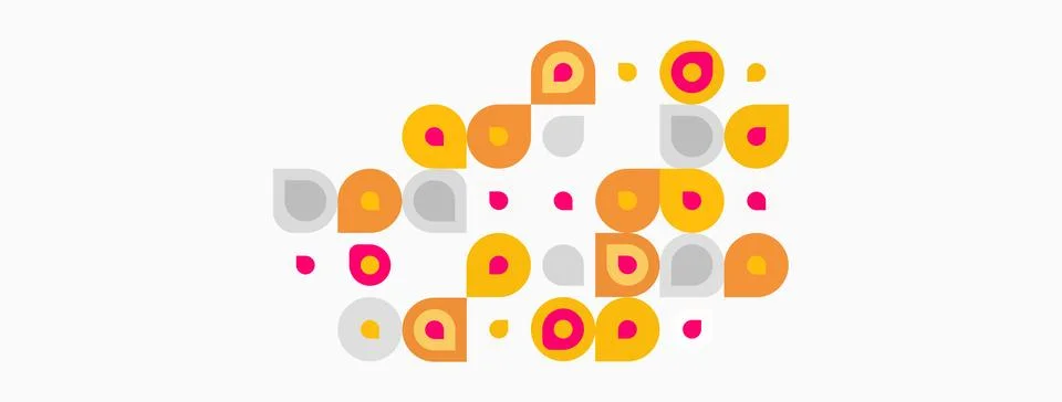 Abstract composition featuring circles, dots, varying sizes, pink, yellow hue Stock Illustration