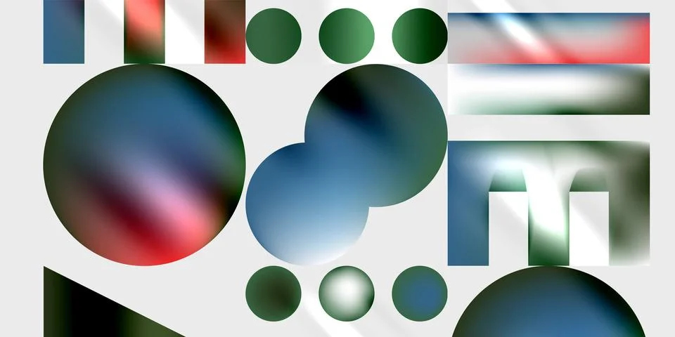 Abstract composition featuring circles, rectangles, gradients. Soft color Stock Illustration