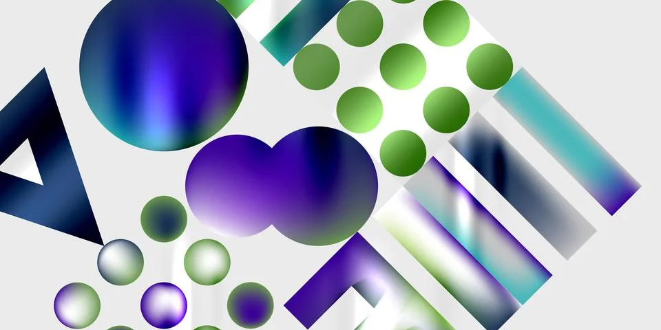 Abstract composition featuring circles, rectangles, triangles. Gradient colors Stock Illustration