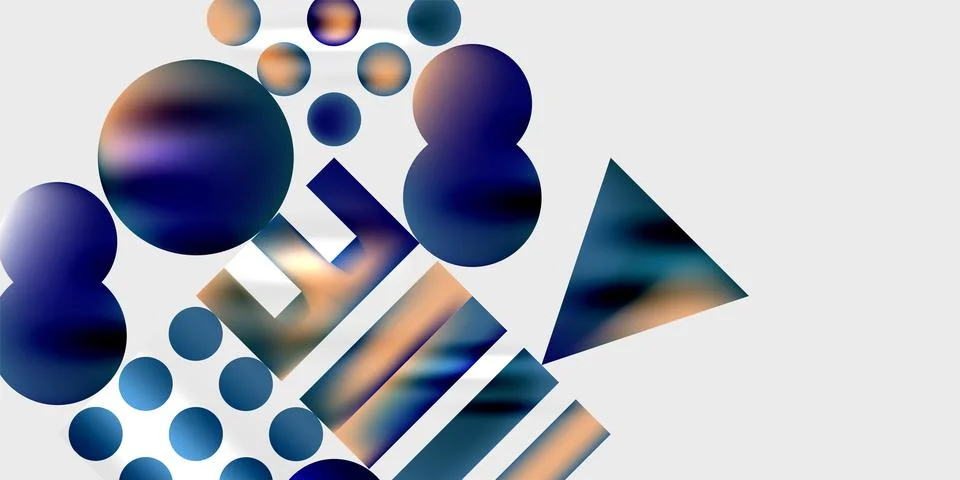 Abstract composition featuring circles, rectangles, triangle. Gradient colors Stock Illustration