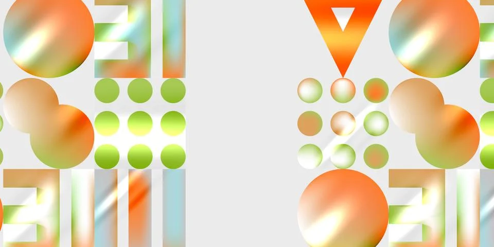 Abstract composition featuring circles, rectangles, triangle. Soft colors blend, Stock Illustration