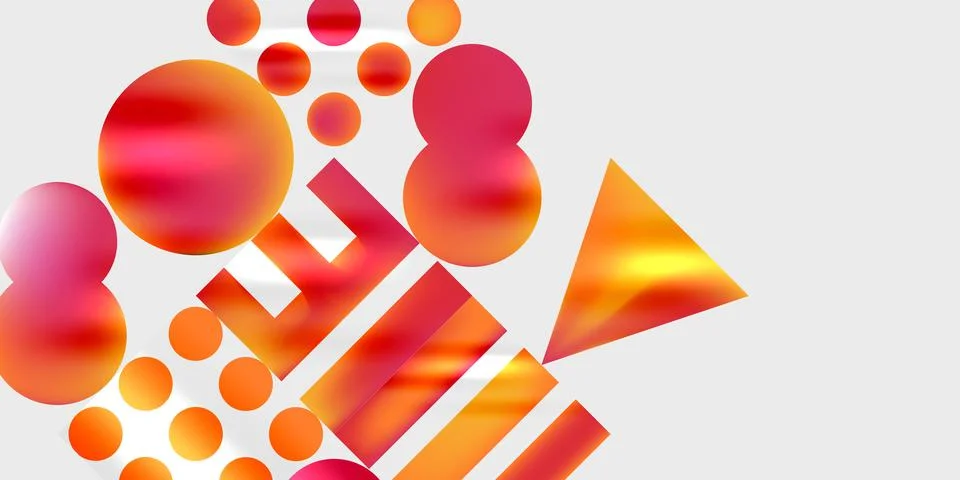 Abstract composition featuring circles, rectangles, triangle. Warm orange, red Stock Illustration