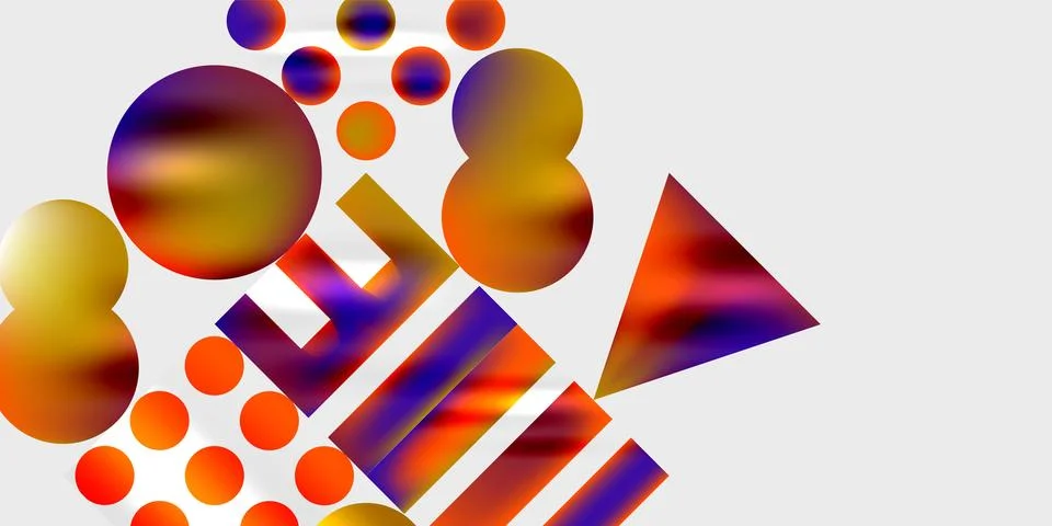 Abstract composition featuring circles, rectangles, triangle. Warm colors Stock Illustration