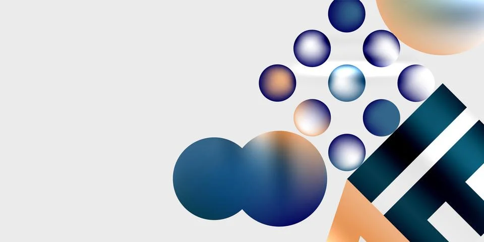 Abstract composition featuring circles, rectangles, gradients. Blue, orange hues 스톡 일러스트