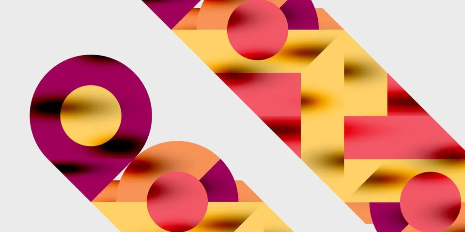 Abstract composition featuring circles, rectangles, warm colors. Gradient shades Stock Illustration