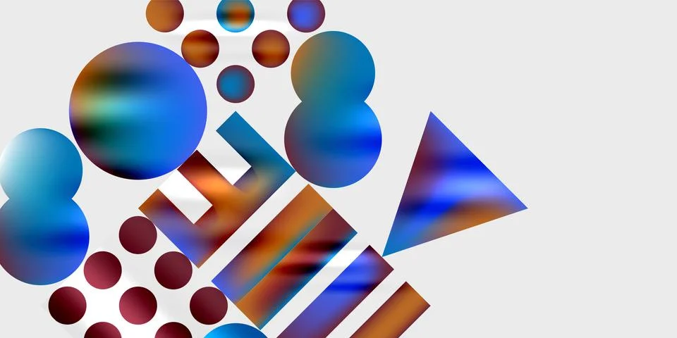 Abstract composition featuring circles, rectangles, triangle. Gradient colors Stock Illustration