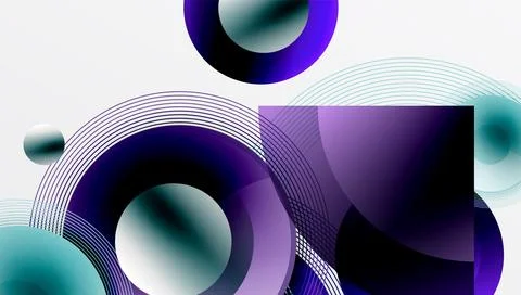 Abstract composition featuring circles, squares, lines. Gradient shades of Stock Illustration