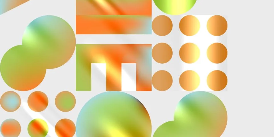 Abstract composition featuring colorful circles, rectangles, shapes. Gradient Stock Illustration