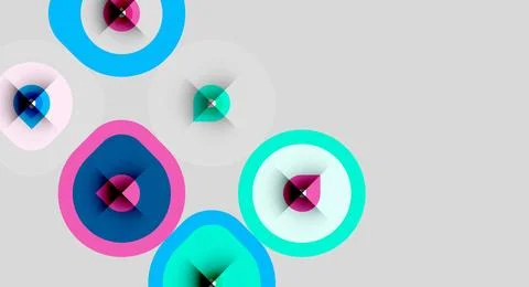 Abstract composition featuring colorful circles, squares, overlapping shapes. 스톡 일러스트