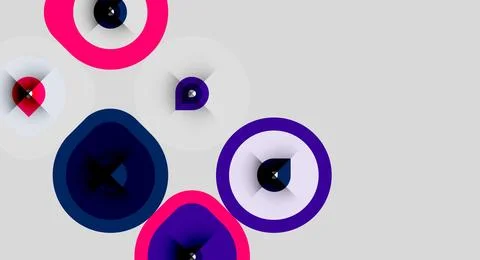 Abstract composition featuring colorful circles, overlapping shapes, gradient Stock Illustration