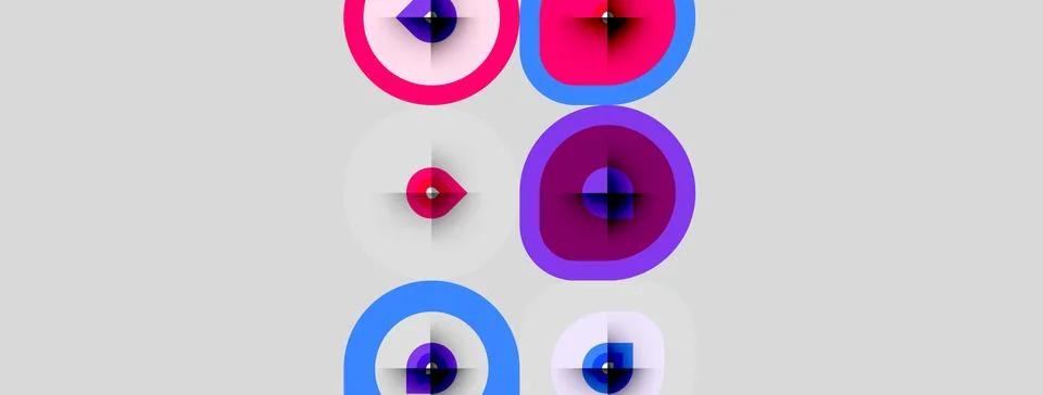 Abstract composition featuring colorful circles, varying sizes, plus signs. Stock Illustration