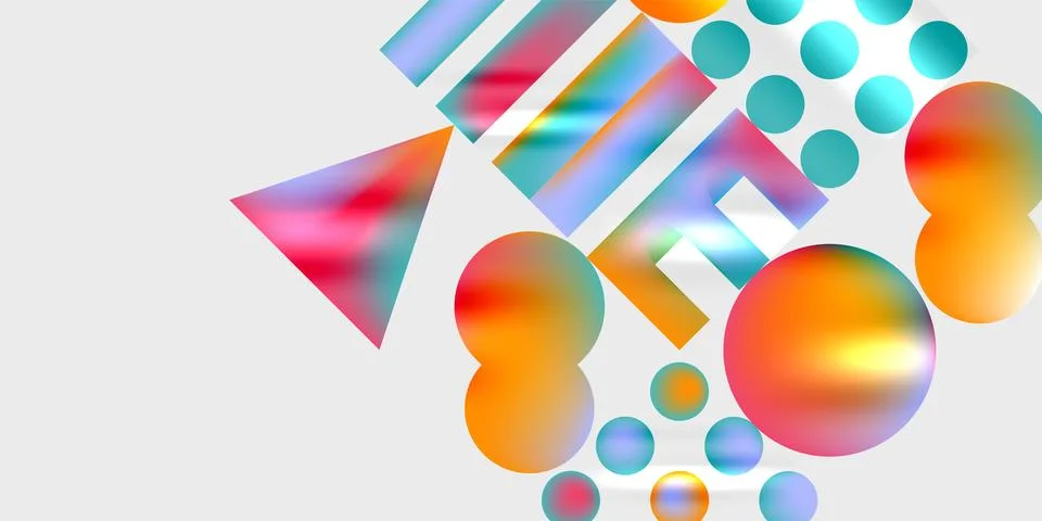 Abstract composition featuring colorful geometric shapes. Spheres, rectangles, Stockillustratie