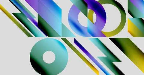 Abstract composition featuring colorful geometric shapes, overlapping lines, Ilustração Stock