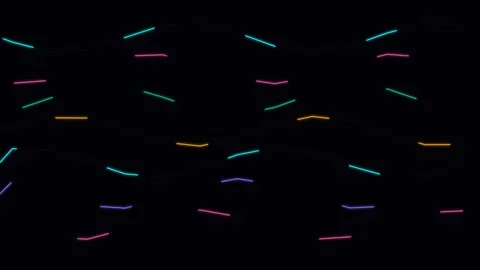 Abstract composition featuring colorful neon dashes on a black background Видео 338310535