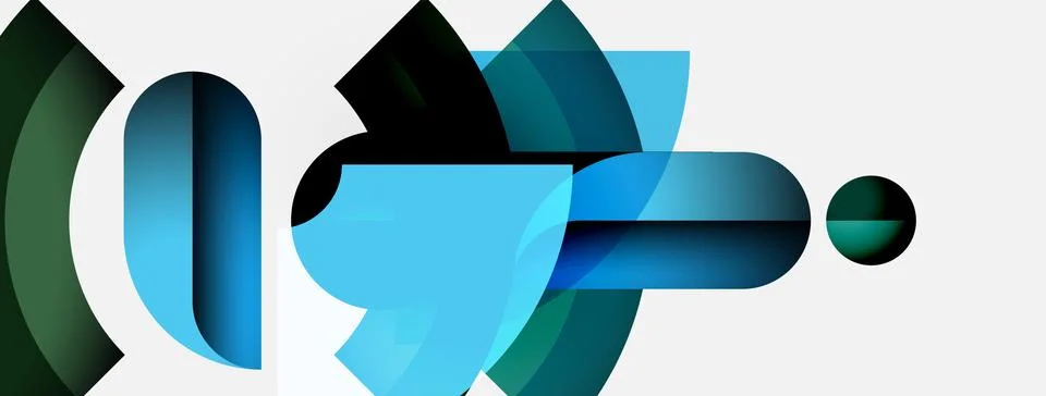 Abstract composition featuring curved shapes, overlapping layers, cool color Stock Illustration