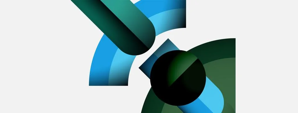 Abstract composition featuring curved shapes, overlapping forms, cool color Stock Illustration
