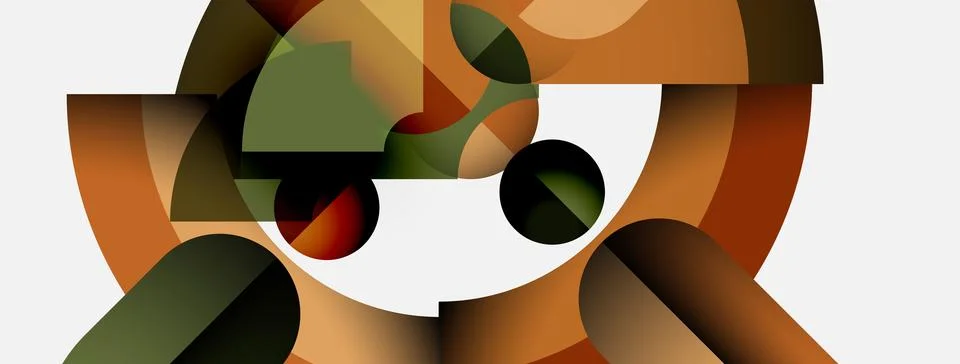 Abstract composition featuring curved shapes, earthy tones, plus dark accents. Stock Illustration