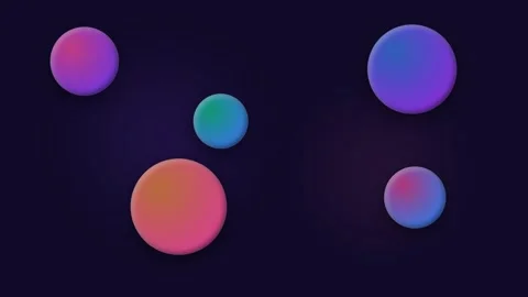 Abstract composition featuring five vibrant gradient spheres on dark backgrou Video stock 338309743