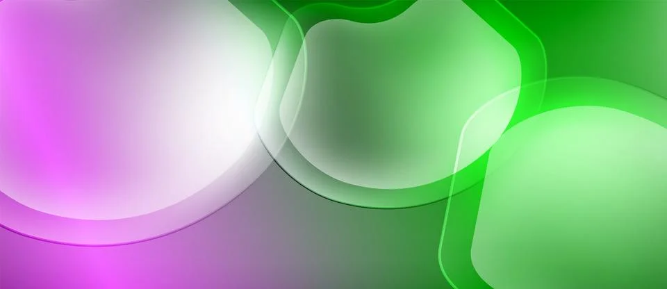Abstract composition featuring flowing curves, vibrant green, purple hues. Soft Illustrazione stock
