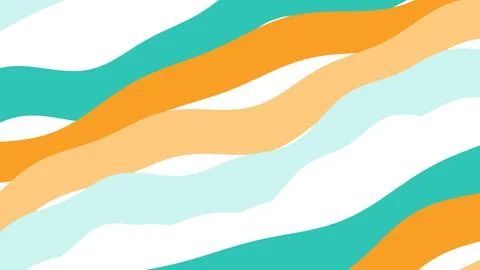 Abstract composition featuring flowing wavy bands in turquoise orange peach a Illustrazione stock