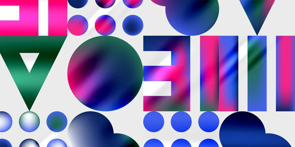 Abstract composition featuring geometric shapes. Circles, triangles, rectangles Stock Illustration