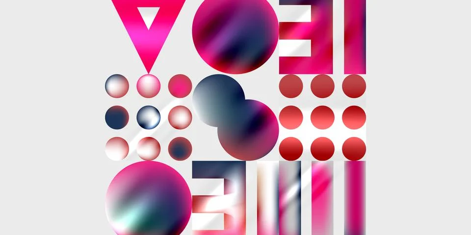 Abstract composition featuring geometric shapes. Circles, triangle, rectangles Stock Illustration