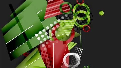 Abstract composition featuring geometric shapes. Green, red, gray elements Stock Illustration