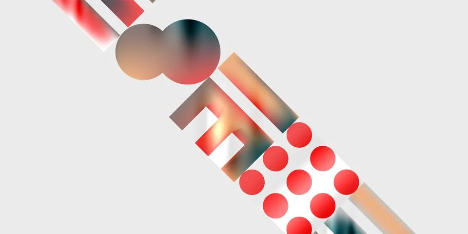 Abstract composition featuring geometric shapes, red gradients, white lines. Illustrazione stock