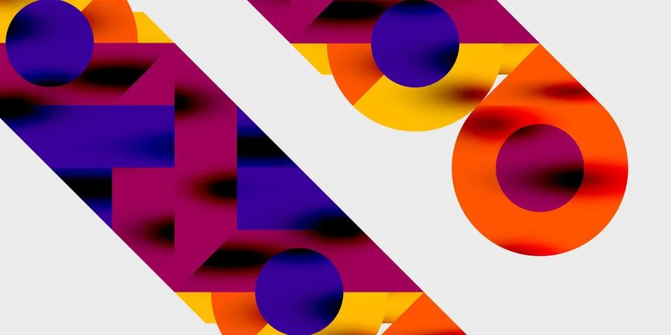 Abstract composition featuring geometric shapes, vibrant colors, diagonal lines. Stock Illustration