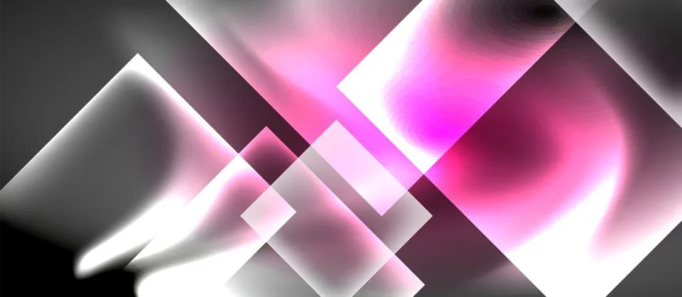 Abstract composition featuring geometric shapes, pink hues, white light. Dark Stock Illustration