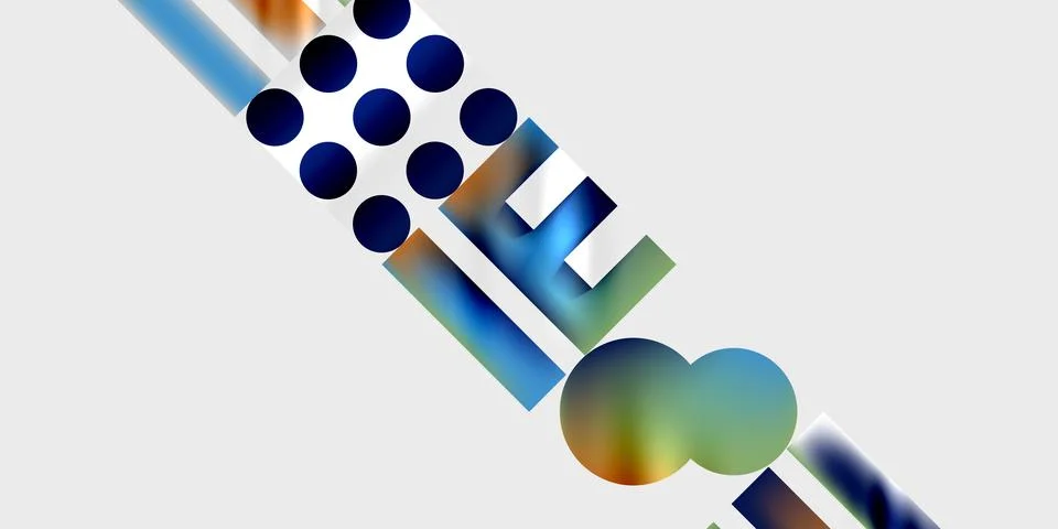Abstract composition featuring geometric shapes, circles, rectangles, diagonal Stock Illustration