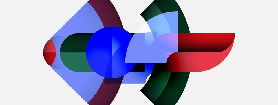 Abstract composition featuring geometric shapes. Blue, red, green elements Stock Illustration