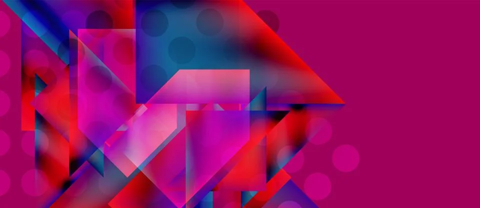 Abstract composition featuring geometric shapes, vibrant colors. Pink background Stock Illustration