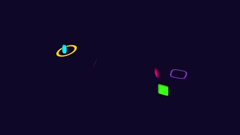 Abstract composition featuring glowing neon shapes on a dark black background Video stock 338309862
