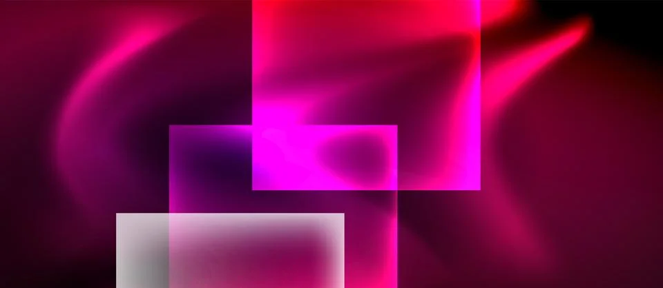 Abstract composition featuring glowing rectangles, pink hues, dark background. Stock Illustration