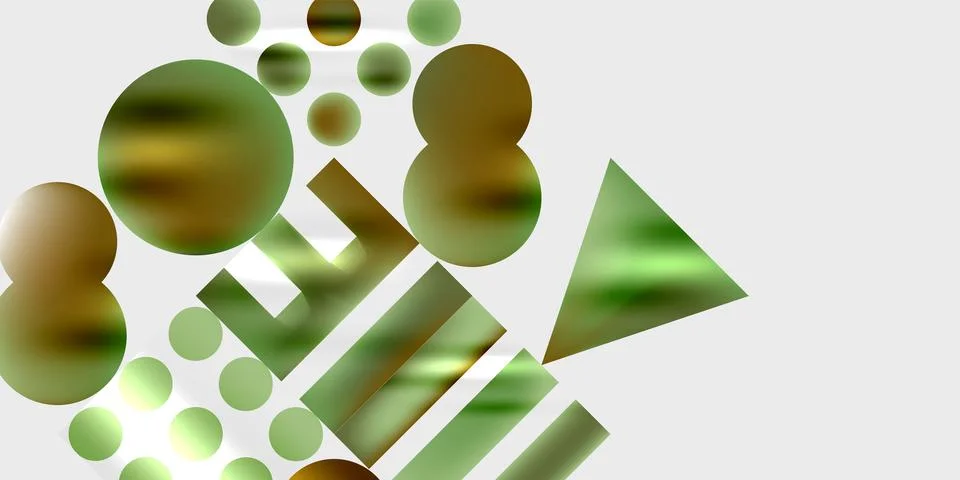 Abstract composition featuring green, brown shapes. Circles, rectangles, Illustrazione stock