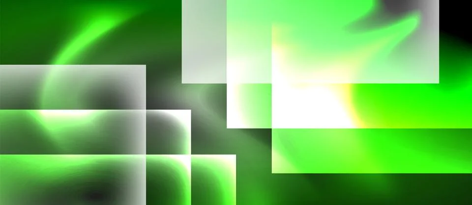 Abstract composition featuring layered rectangles, vibrant greens, soft glows Stockillustratie
